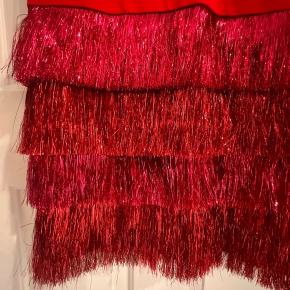Tuckernuck Hyacinth House Elegant Red and Pink Metallic Fringe Tiered Dress - Picture 8 of 12